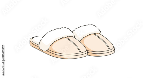 A pair of comfortable light brown house slippers with a soft white fluffy interior lining rests on a clean white background.