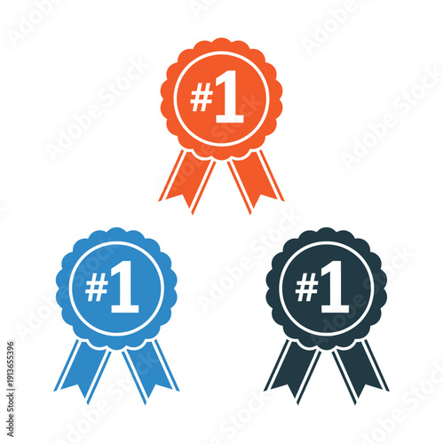 Number #1 Winner Ribbon Award Badge, gold vector ribbon and award emblem illustration, representing top product, first place recognition, isolated on white background, ideal for marketing, branding, w