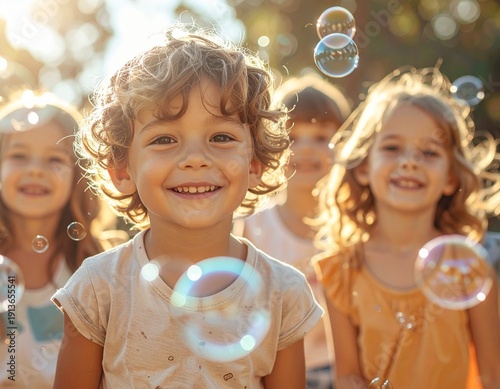 Golden Childhood Moments with Bubbles