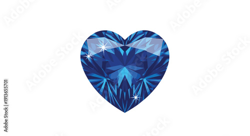Brilliant blue faceted gemstone cut into a sparkling heart shape with highlights, isolated on a white background.