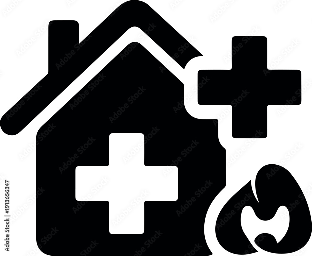 Obraz premium Medical healthcare house icon with cross and stethoscope vector illustration for hospital clinic care and doctor services