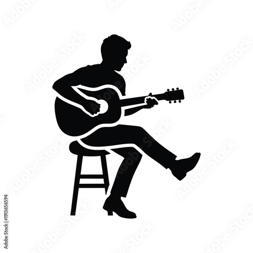 Man playing guitar, sitting on stool, performing, acoustic music, concert, entertainment