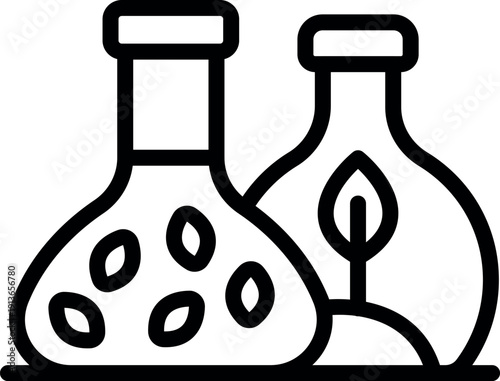 Seeds and plant growing inside laboratory flasks during a bio engineering experiment