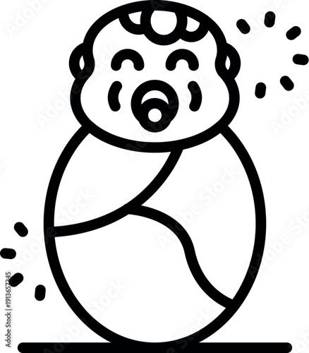 Crying baby wrapped in a blanket with pacifier in its mouth, representing concepts of childhood, childcare and parenting