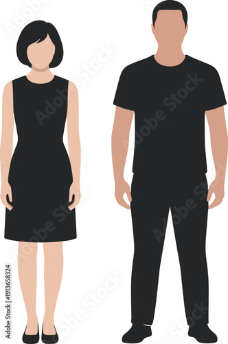 Minimalistic vector illustration showing two simplified human figures, gender-neutral design style, flat artwork concept for education, comparison, diversity, and informational purposes