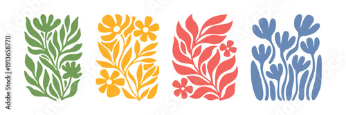 Illustration of botanical leaf and flower abstract art set