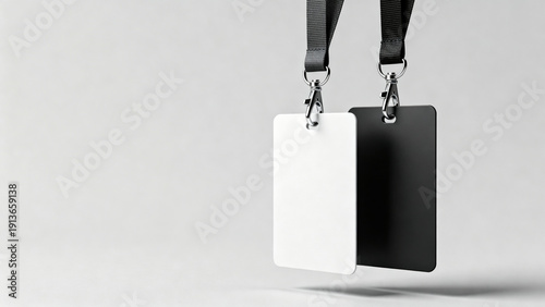 Premium Blank White and Black ID Badge Mockup with Lanyards Minimal Corporate Branding Concept