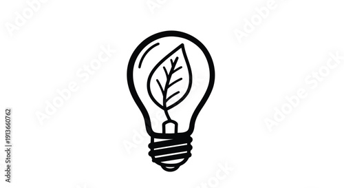 Green Idea: a stylized representation of a leaf enclosed within a light bulb, symbolizing ecological innovation and sustainable thought.