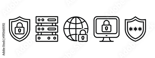 Cyber Security Icon Set, computer and digital protection icons, network safety, data encryption, secure login, vector