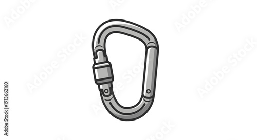 A detailed illustration of a silver carabiner clip.