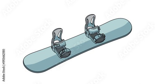A Light Blue Snowboard with Clear Bindings.