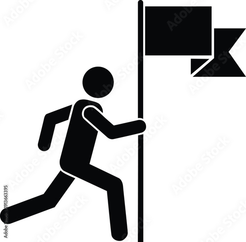 Man running with flag and pole
