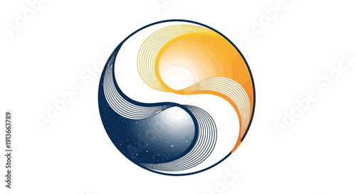 Abstract Yin Yang Symbol with Flowing Energy Waves.