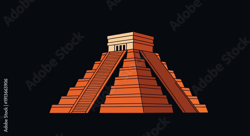 Ancient Mayan Pyramid Structure Illustration.