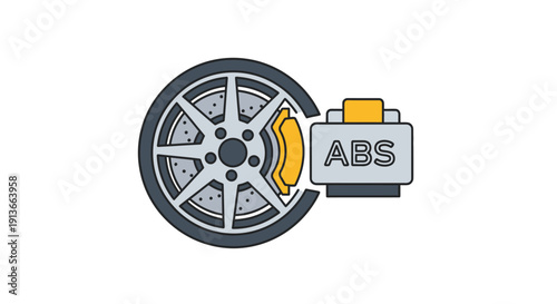 Anti-lock Braking System ABS Icon Car Wheel Component.