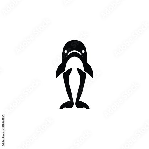 An illustration featuring a minimalist  penguin with a sad face, standing upright in a simple, graphic style