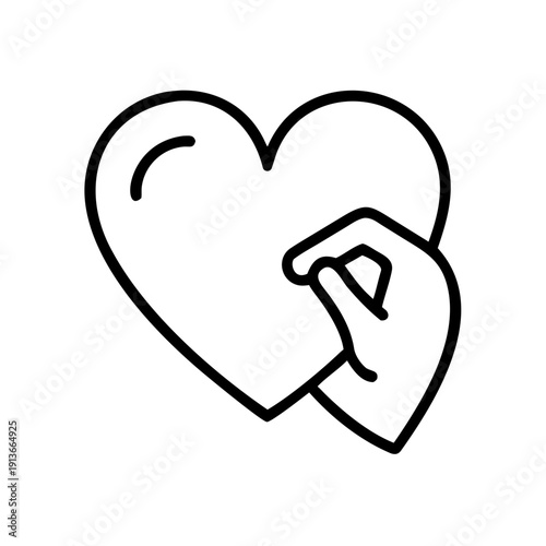 Hand drawing heart shape with black line art on white background  