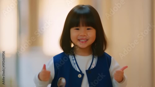 Wallpaper Mural Adorable Little Girl Smiling and Extending Her Hands in a Hallway. Torontodigital.ca