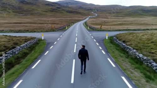 Wallpaper Mural Solitary Journey - A Man Walks on a Road Through a Vast Landscape. Torontodigital.ca
