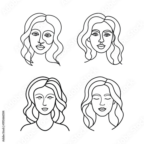 Minimal Female Face Line Art Set.