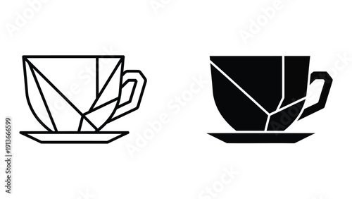 Coffee cup origami icon set