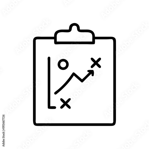 Graph plotted on clipboard with upward trend line and points  