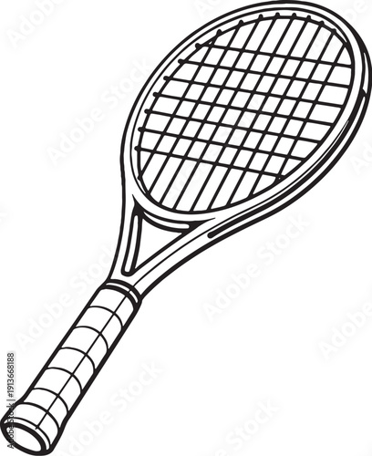 Tennis Racket Black and White Line Art Illustration