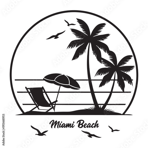 Tropical Miami Beach Getaway Scene with Palm Trees and Seaside Horizon