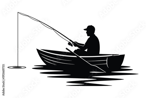 fishing boat on the river silhouette