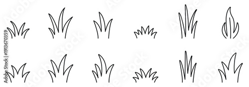 Grass patch collection. Fresh spring meadow elements nature. Grass clumps and field border vector elements for nature design vector.