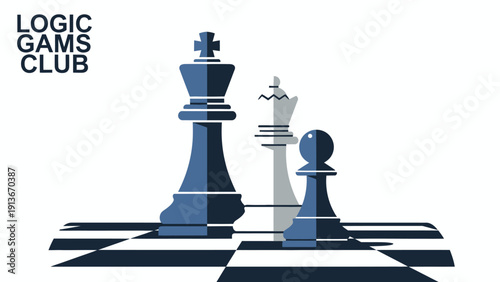 Chess Pieces on Board: King, Queen, Pawn, Strategy, Logic Game Club