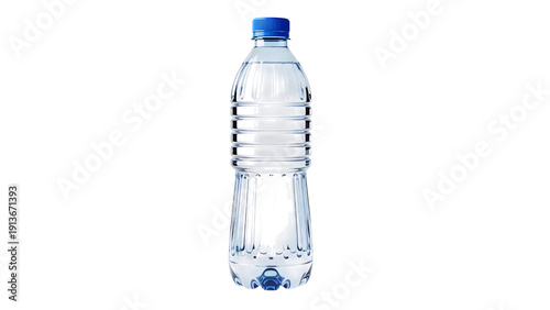 Clear Plastic Water Bottle With Blue Cap On Black Background