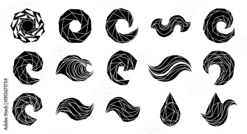 Abstract Geometric Wave Liquid Shapes Collection, Modern Polygonal Design Elements Set