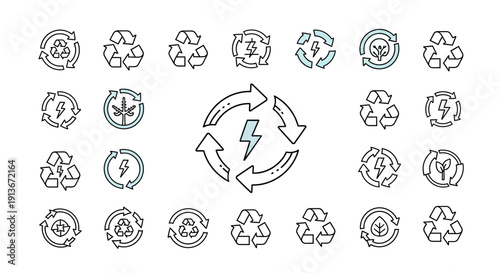 Eco energy recycle icons set. Renewable power vector