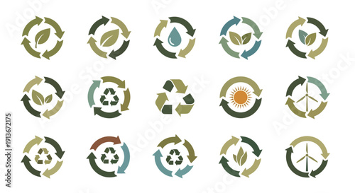 Eco icons set. Green energy and recycle concept