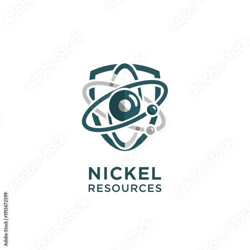 Nickel Resources Logo Design with Atomic Structure.