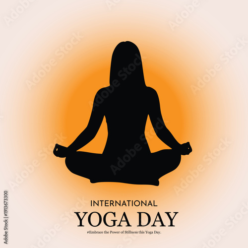 International Yoga Day Graphic with Woman Silhouette in Lotus Pose