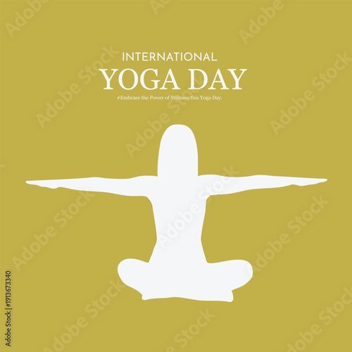 International Yoga Day Silhouette Graphic on Yellow Background