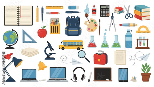 School Supplies and Education Icons Collection: Back to School Concept