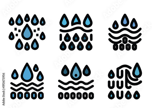 Set of abstract water purification icons illustrating different filtration processes