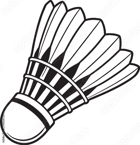 Badminton Shuttlecock Line Art 3D Lite Black White Three Quarter View