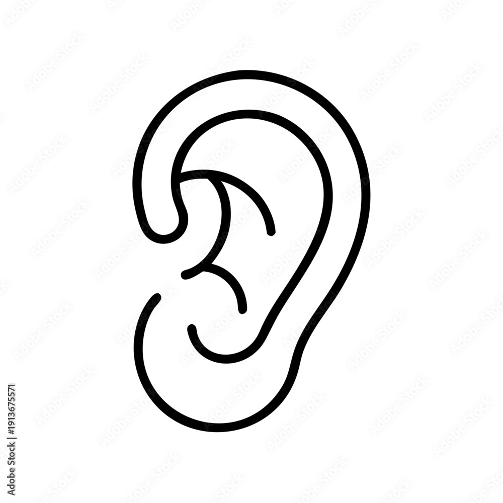 Obraz premium Minimalist line drawing of an ear icon on white background 