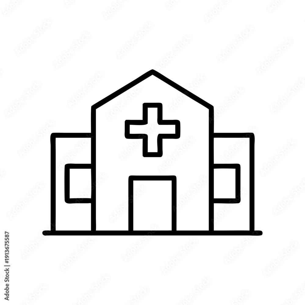 Fototapeta premium Outline of a hospital building with a healthcare cross symbol 