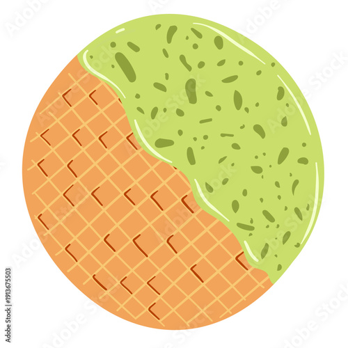 Dutch stroopwafel caramel waffle cookie with icing vector illustration, cute flat bakery dessert