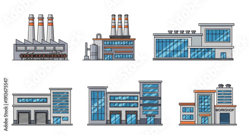 Collection of Modern Industrial Buildings and Factories.