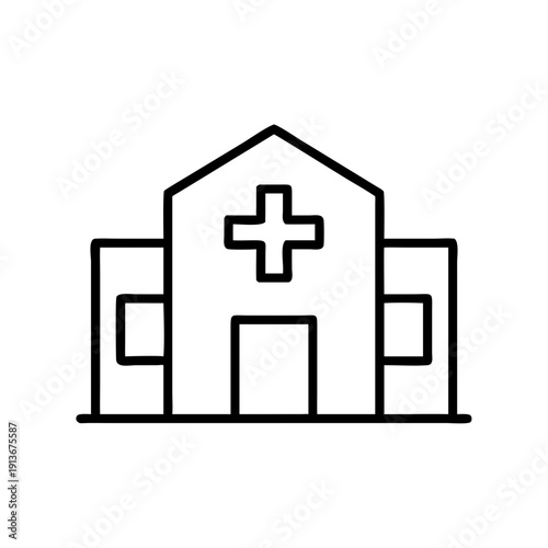 Outline of a hospital building with a healthcare cross symbol  