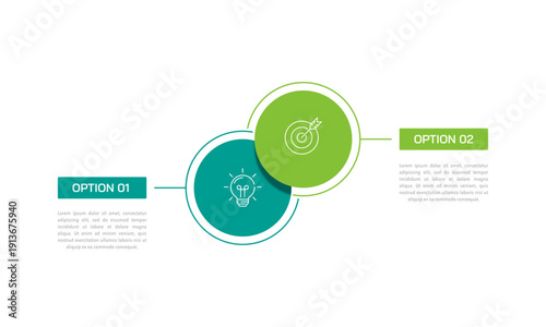 2 business infographic. Creative process flowchart from concept to goal achievement, with two circular layout options. Vector illustration.