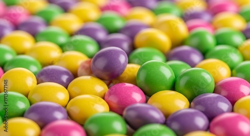 Colorful Candy Close-up with Purple, Green, Yellow and and Pink Spheres