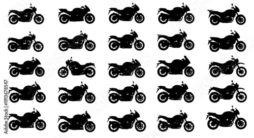 Collection of Motorcycle Silhouettes on White Background.
