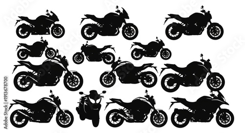 Collection of Motorcycle Silhouettes on White Background.